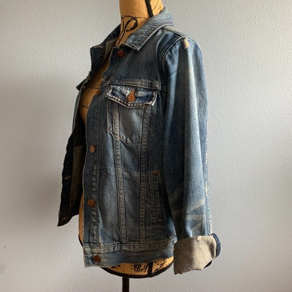 Madewell Distressed Printer Wash Jean Jacket M - Picture 7 of 9